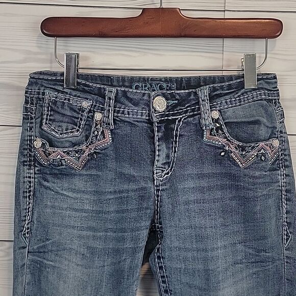 Grace in LA Light Blue Embroidered Bootcut Womens Size Waist 28 (Runs Small) - Picture 4 of 16